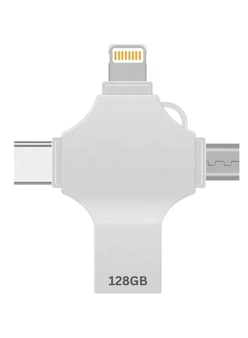 بيتشو محرك أقراص فلاش يو إس بي 4 في 1، سعة 128 جيجابايت، فضي - Image 1