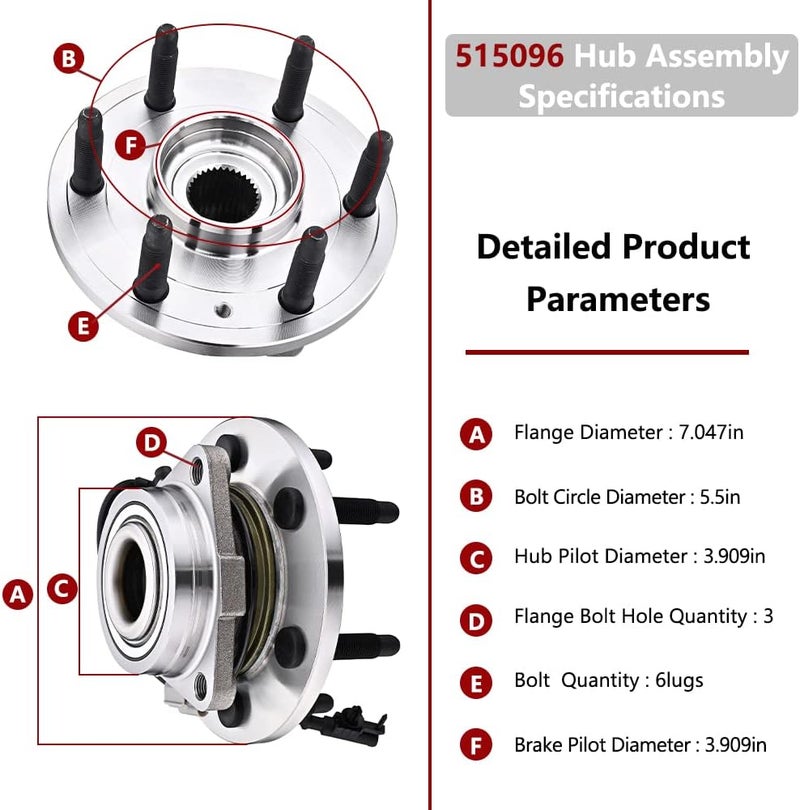 JLEO Front Wheel Hub Bearing Assembly 4WD 6-Lugs 515096 for Chevy Tahoe, Silverado, Avalanche, Suburban, Cadillac Escalade, GMC Yukon - Image 3