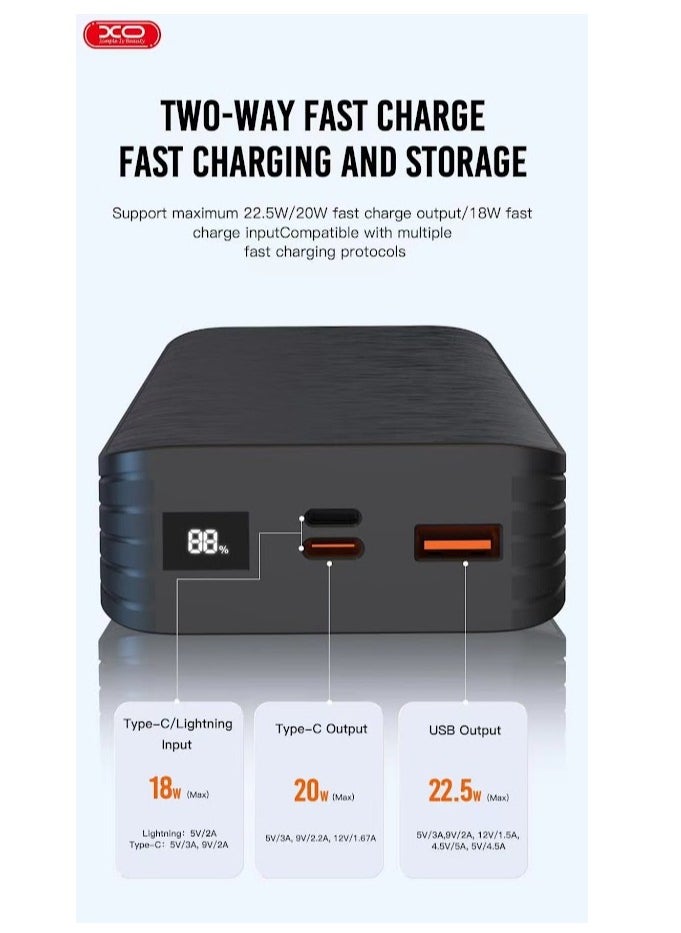 XO INET Power Bank PD20W+QC22.5W Digital Fast Charging 20000mAh Compatible with MacBook/New Type-C MacBook Air/IPad Pro, IPhone, Switch  - Image 2