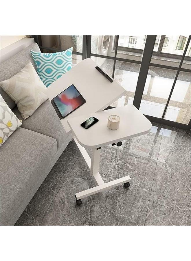 HOOKOR Lifting and Rotating Laptop Desk for Home and Office, Movable Bedside Table with Rollers, Adjustable Computer Stand, with 4 Wheels Sofa Side Table, Coffee Table 60 * 40 (White)  - Image 1
