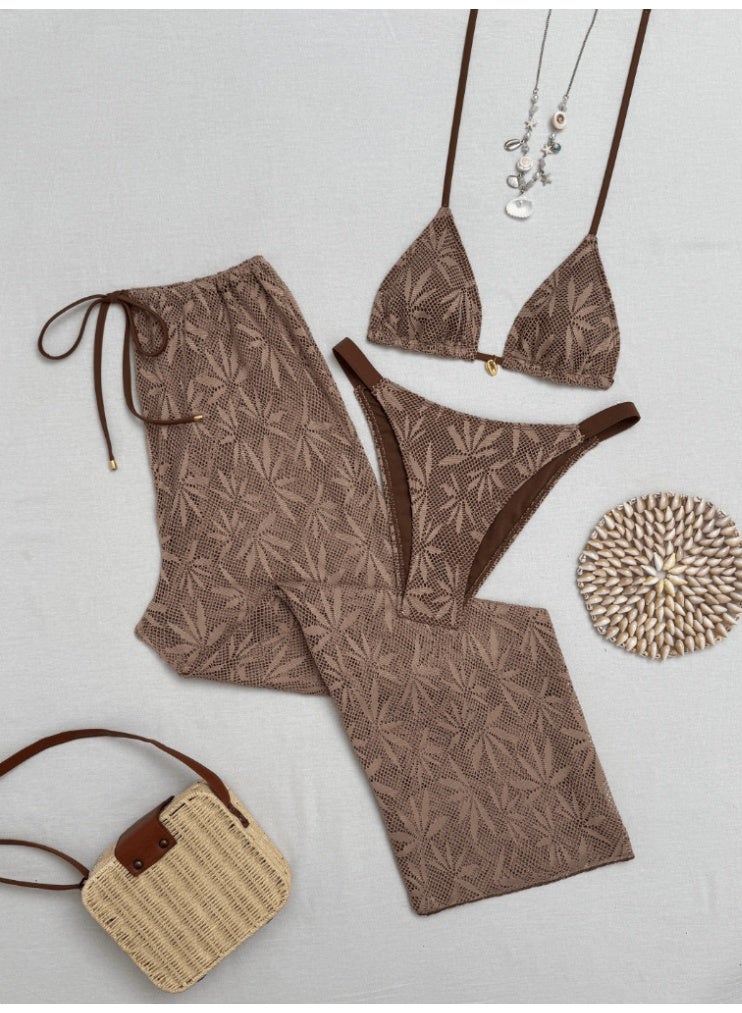 VENTRA Women's 3 Piece Bikini Beach Set,Halter Triangle Cup Swimsuit with Hollow Out Beach Pants - Image 3