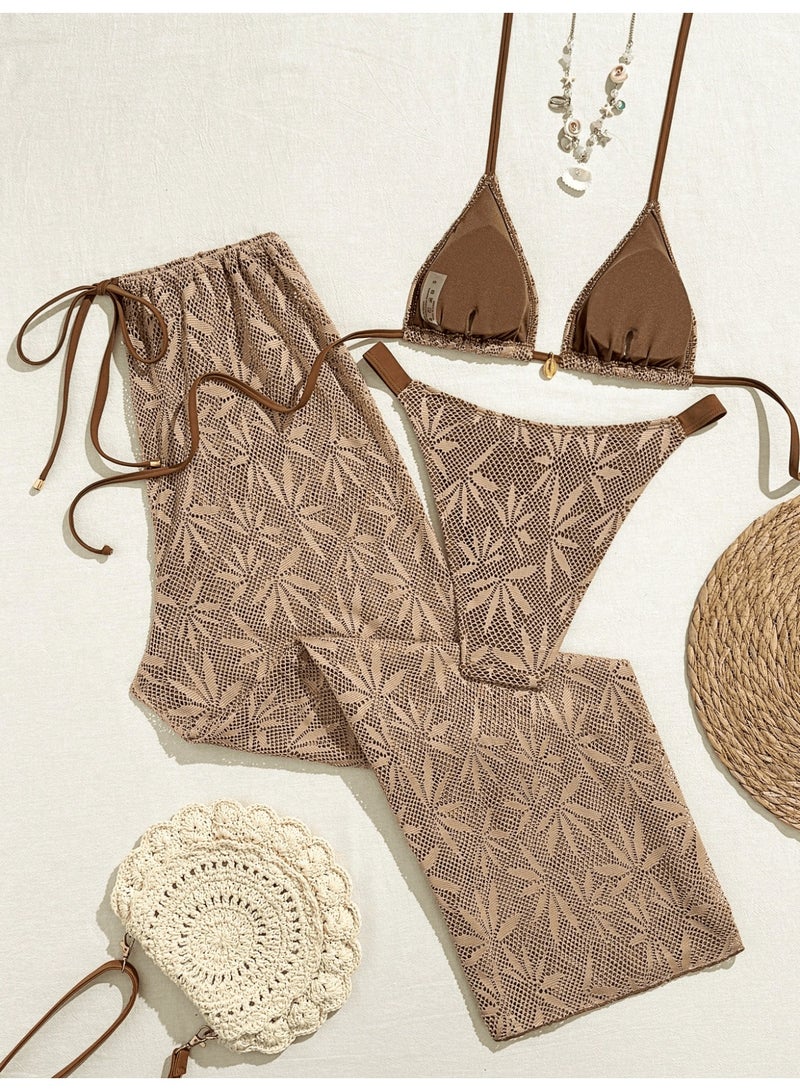VENTRA Women's 3 Piece Bikini Beach Set,Halter Triangle Cup Swimsuit with Hollow Out Beach Pants - Image 2