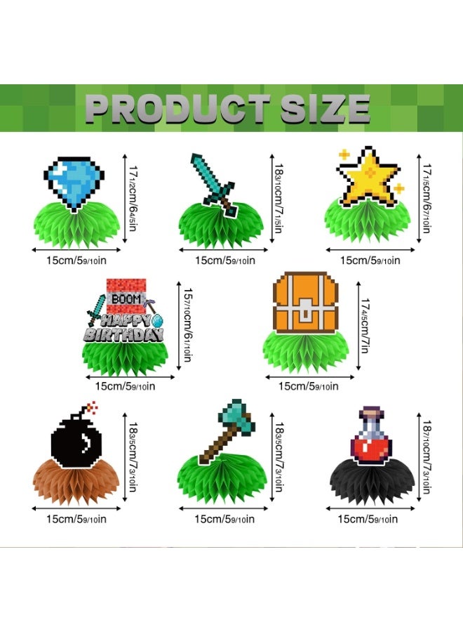 Pixel Game Honeycomb Table Centerpieces 8Pcs, Boys Gaming Themed Table Toppers, Kids Birthday Party Table Decorations Supplies - Image 2
