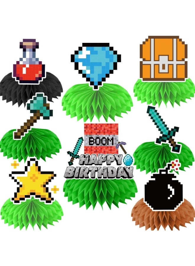 Pixel Game Honeycomb Table Centerpieces 8Pcs, Boys Gaming Themed Table Toppers, Kids Birthday Party Table Decorations Supplies - Image 1
