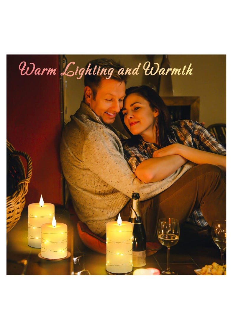 Flameless Flickering Candle,  Pillar Candle,With Embedded String Lights,3 Pack LED Romantic Candle With Remote Control, (Ivory) - Image 4