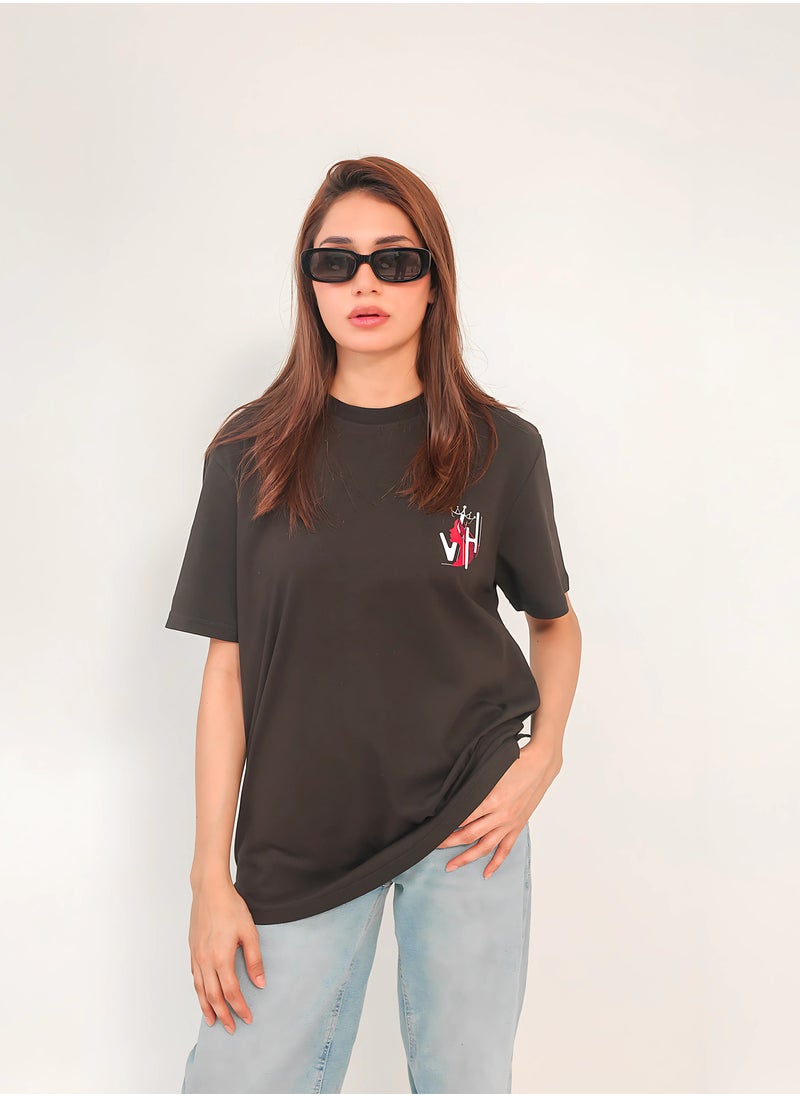 Vasl Hub - Stylish Oversized Black Graphic T-Shirt for Women – Your Highness | Vasl Hub - Image 1