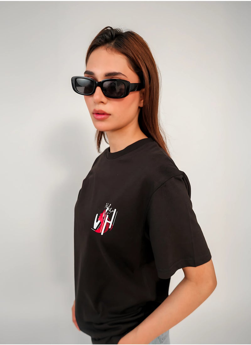 Vasl Hub - Stylish Oversized Black Graphic T-Shirt for Women – Your Highness | Vasl Hub - Image 1