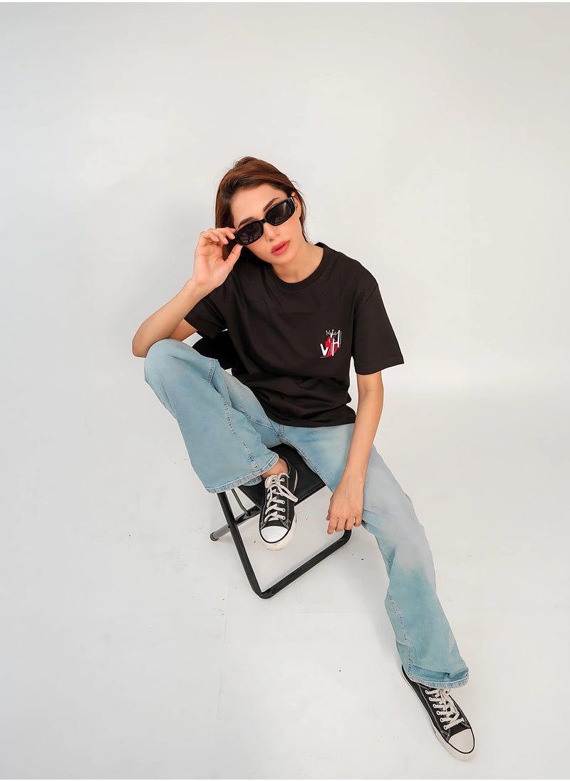 Vasl Hub - Stylish Oversized Black Graphic T-Shirt for Women – Your Highness | Vasl Hub - Image 1