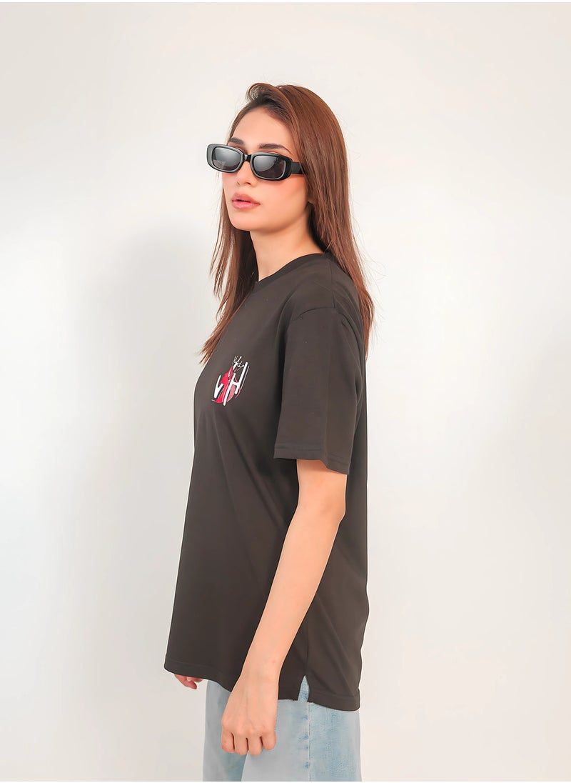Vasl Hub - Stylish Oversized Black Graphic T-Shirt for Women – Your Highness | Vasl Hub - Image 1