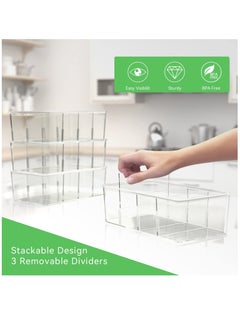 Excefore Fridge Organiser Divided, 2 Pack Snack Organiser Bins, Stackable Storage Box with Removable Divider, Clear Practical Drawer Organization Container for Kitchen Cupboard Refrigerator, BPA-Free  - Image 3