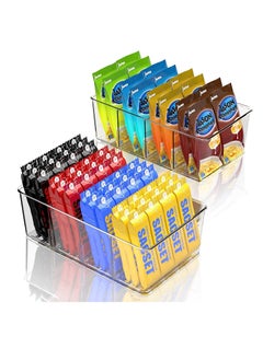 Excefore Fridge Organiser Divided, 2 Pack Snack Organiser Bins, Stackable Storage Box with Removable Divider, Clear Practical Drawer Organization Container for Kitchen Cupboard Refrigerator, BPA-Free  - Image 1
