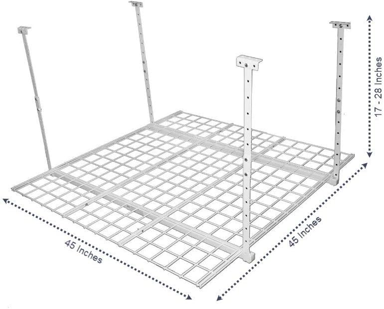 HyLoft Overhead adjustable Garage Storage Rack,Heavy Duty Steel Garage Storage System, 45-Inch x 45-Inch, White - Image 3