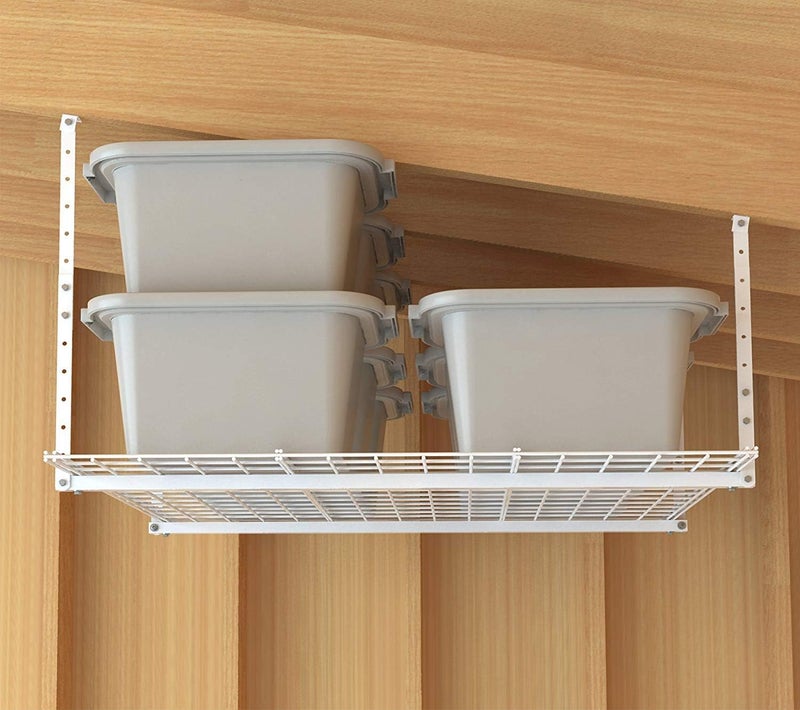 HyLoft Overhead adjustable Garage Storage Rack,Heavy Duty Steel Garage Storage System, 45-Inch x 45-Inch, White - Image 4