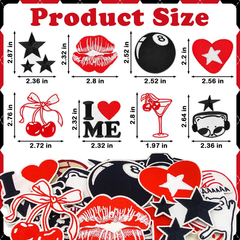 Yaveron 20PCS Downtown Girl Iron on Patches Cool Y2K Aesthetic Embroidered Patches for Girls Teens Red and Black Sew on Patches for Clothes Backpacks Jeans Shoes - Image 2