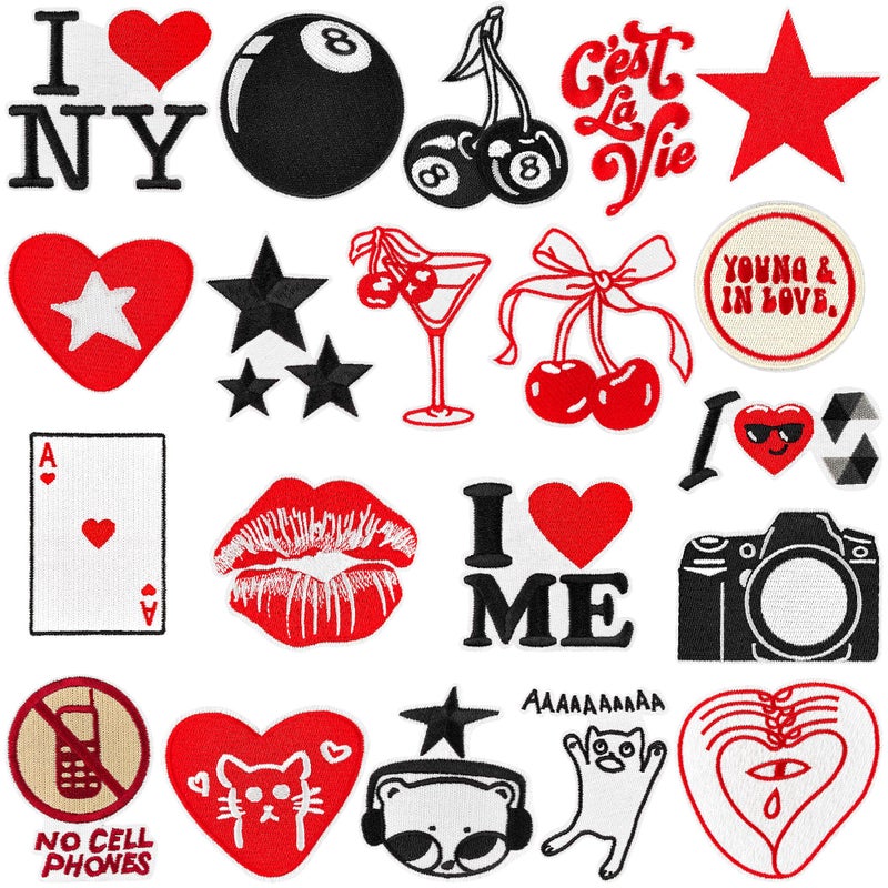 Yaveron 20PCS Downtown Girl Iron on Patches Cool Y2K Aesthetic Embroidered Patches for Girls Teens Red and Black Sew on Patches for Clothes Backpacks Jeans Shoes - Image 1
