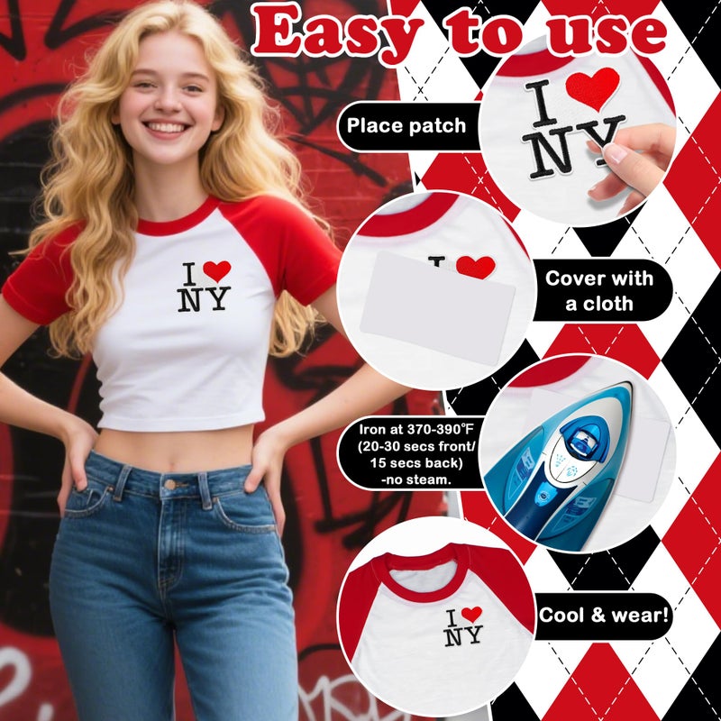 Yaveron 20PCS Downtown Girl Iron on Patches Cool Y2K Aesthetic Embroidered Patches for Girls Teens Red and Black Sew on Patches for Clothes Backpacks Jeans Shoes - Image 4