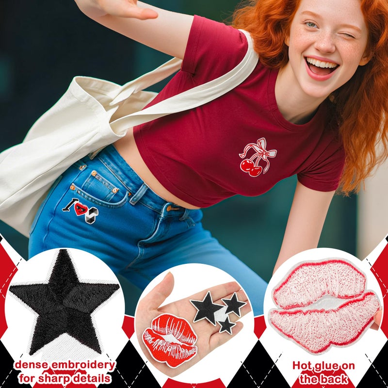 Yaveron 20PCS Downtown Girl Iron on Patches Cool Y2K Aesthetic Embroidered Patches for Girls Teens Red and Black Sew on Patches for Clothes Backpacks Jeans Shoes - Image 3