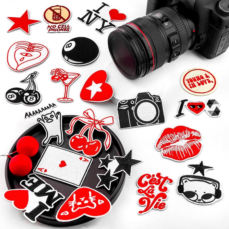 Yaveron 20PCS Downtown Girl Iron on Patches Cool Y2K Aesthetic Embroidered Patches for Girls Teens Red and Black Sew on Patches for Clothes Backpacks Jeans Shoes - Image 5