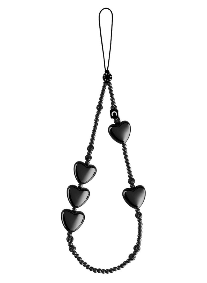 Mobile Phone Chain Silicone Bead Portable Phone Case Hanging Rope Obsidian Heart