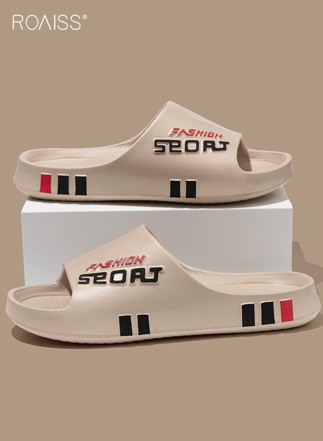 roaiss Neutral-Color Non-Slip Slippers, Indoor Home Use Anti-Slip Bathroom Shower EVA Odor-Free Footwear, Couple's Outdoor Wear New Fashion Striped Flat Sandals with Soft Cushioning, Coffee Brown - Image 2