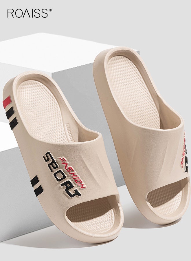 roaiss Neutral-Color Non-Slip Slippers, Indoor Home Use Anti-Slip Bathroom Shower EVA Odor-Free Footwear, Couple's Outdoor Wear New Fashion Striped Flat Sandals with Soft Cushioning, Coffee Brown - Image 4