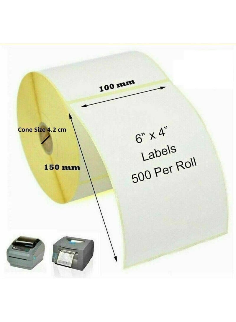 DCGPAC, Direct Thermal Labels Roll (4in x 6in), 500 Labels/Rolls, Direct Thermal Shipping Labels White Mailing Thermal Paper Rolls Barcode Labels, 100mm×150mm, Pack of 1 - Image 1