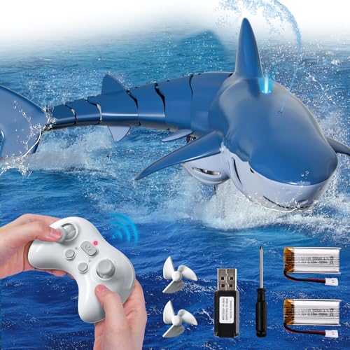WATUDOU Remote Control Shark Toys for Boys Kids 118 Scale High Simulation Shark for Pool 24Ghz Electric RC Fish Boat Toys with Light Spray Toy Sharks Gifts for 6 7 8 9 Year olds Kid Boys Girls - Image 1