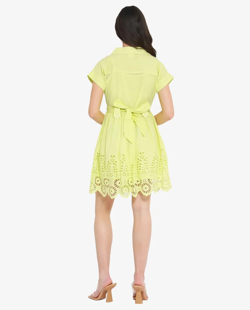 Rareism Women's Schiffli Hem Knee-Length Shirt Dress