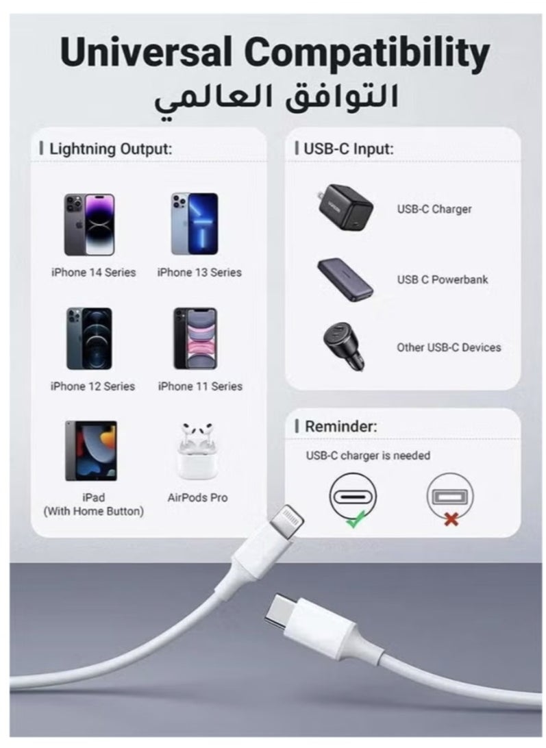 Generic - iPhone Charger Cable 2M USB C to Lightning Cable Fast Charging Power Delivery PD 20W iPhone Cable for iPhone 14Series、iPhone 13Series、iPhone 12Series、iPhone11/XS/XR/8/8Plus、iPad Pro、iPad Air、Makbook、Airpods Pro - Image 1