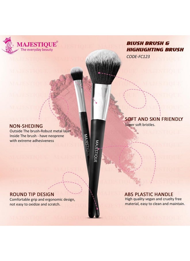 MAJESTIQUE Majestique Blush Brush and Highlighter Brush Set | Foundation Blender Brush | Powder Brush for Face | Beauty Blender Makeup Brush | All Makeup Needs - 2Pcs/Black  - Image 3