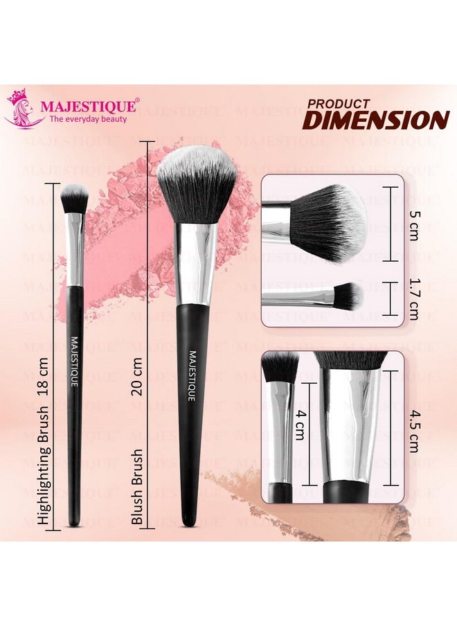 MAJESTIQUE Majestique Blush Brush and Highlighter Brush Set | Foundation Blender Brush | Powder Brush for Face | Beauty Blender Makeup Brush | All Makeup Needs - 2Pcs/Black  - Image 2