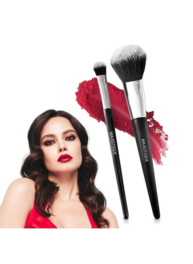 MAJESTIQUE Majestique Blush Brush and Highlighter Brush Set | Foundation Blender Brush | Powder Brush for Face | Beauty Blender Makeup Brush | All Makeup Needs - 2Pcs/Black  - Image 1