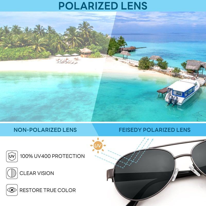 FEISEDY FEISEDY Classic Aviator Sunglasses for Women Pilot Polarized Sunglasses Men UV400 Protection for Driving Fishing Golf B4109  - Image 5
