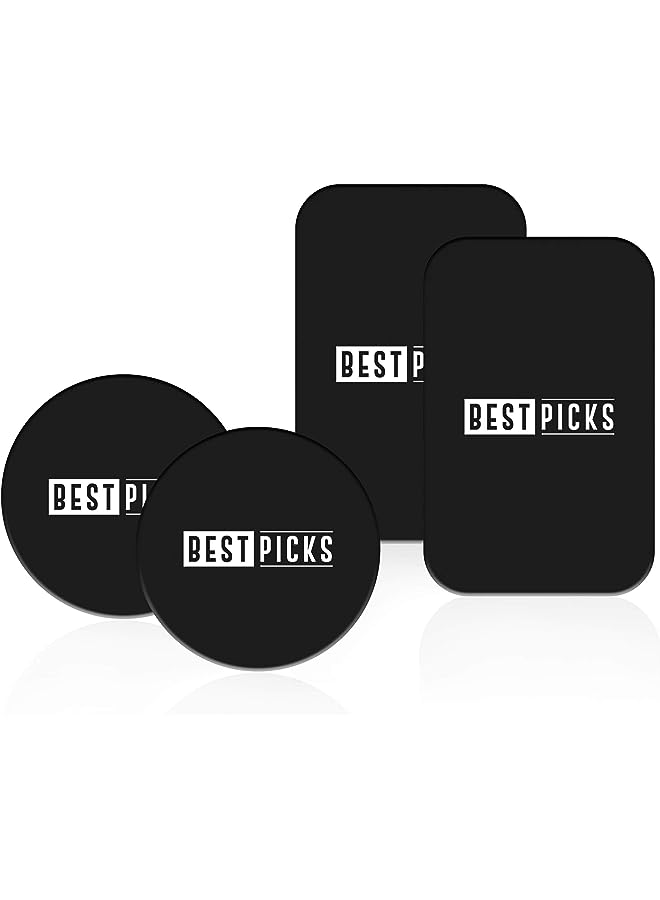 BESTPICKS Mount Metal Plate with Adhesive for MagneticCradle-less Mount - 4 Pack, 2 Rectangle and 2 Round (Compatible with Magnetic Mounts) Black - Image 1