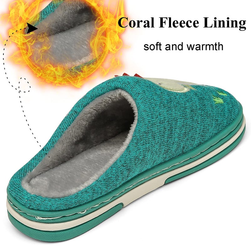 INMINPIN Boys Girls Cozy House Slippers Warm Plush Winter Cotton Slipper Kids Cute Dinosaur Indoor Shoes Non-Slip,Deep Green,1/2 Big Kid - Image 4