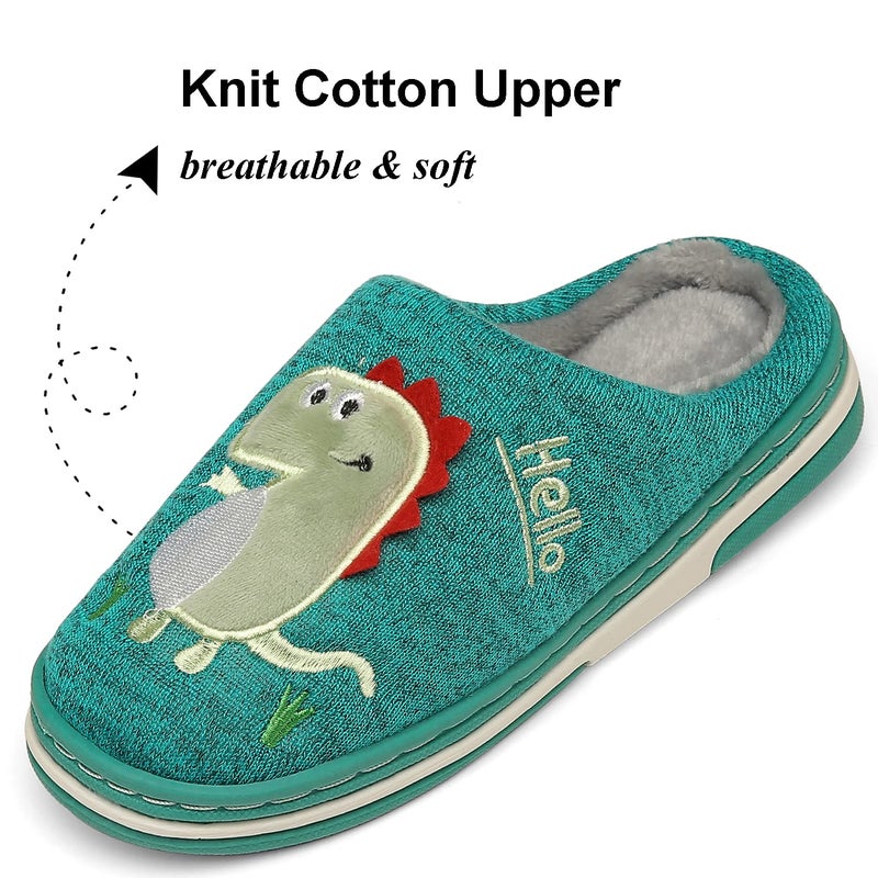 INMINPIN Boys Girls Cozy House Slippers Warm Plush Winter Cotton Slipper Kids Cute Dinosaur Indoor Shoes Non-Slip,Deep Green,1/2 Big Kid - Image 3