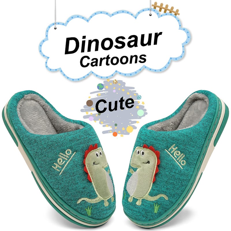 INMINPIN Boys Girls Cozy House Slippers Warm Plush Winter Cotton Slipper Kids Cute Dinosaur Indoor Shoes Non-Slip,Deep Green,1/2 Big Kid - Image 5