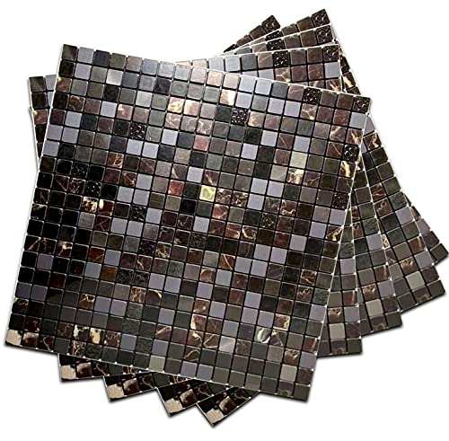 XUANINY Peel and Stick Backsplash Tiles for Kitchen,Bathroom,Fireplace,Self Adhesive Metal Aluminum Mosaic (12"x12") (5, Black Mix) - Image 1