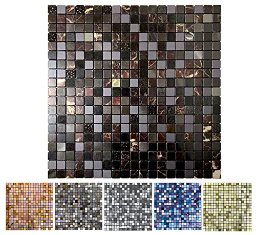 XUANINY Peel and Stick Backsplash Tiles for Kitchen,Bathroom,Fireplace,Self Adhesive Metal Aluminum Mosaic (12"x12") (5, Black Mix) - Image 2