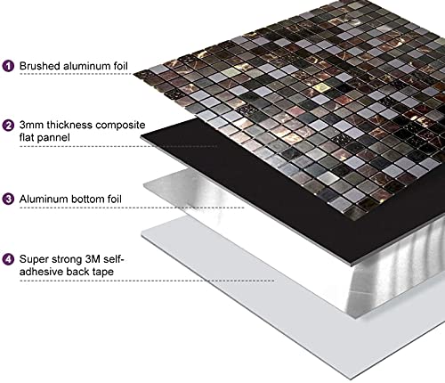 XUANINY Peel and Stick Backsplash Tiles for Kitchen,Bathroom,Fireplace,Self Adhesive Metal Aluminum Mosaic (12"x12") (5, Black Mix) - Image 3