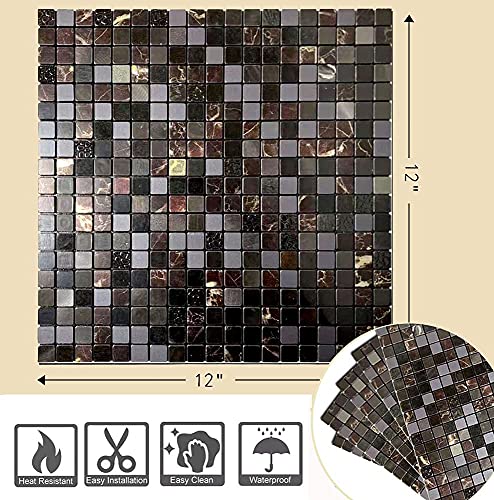 XUANINY Peel and Stick Backsplash Tiles for Kitchen,Bathroom,Fireplace,Self Adhesive Metal Aluminum Mosaic (12"x12") (5, Black Mix) - Image 4
