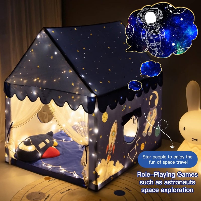 Sherilyn Kids Play Tent Playhouse Indoor Tent for Kids Boys Toddler Large Castle Play House Bed Tents Spaceship Outer Space Rocket Blue Kid Toys for Boy Girl Birthday House Gift - Image 3