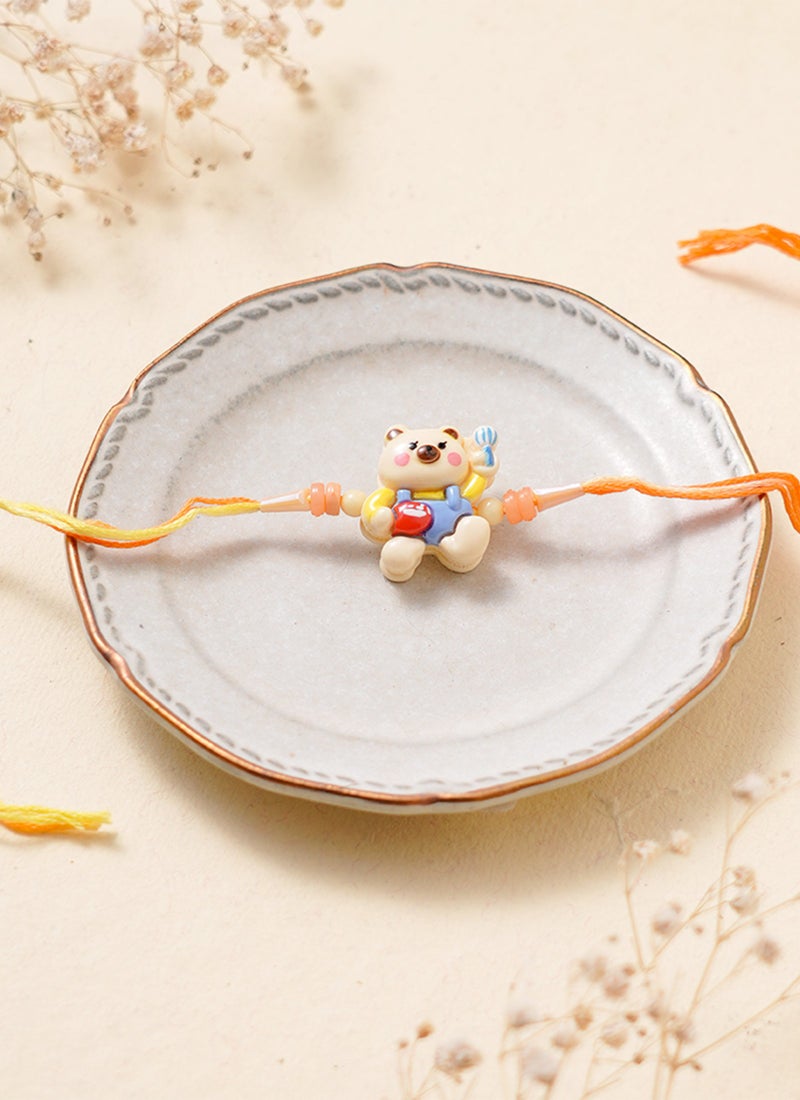 Madhoor Teddy Bear Kids Rakhi Cream Designer Raksha Bandhan Thread ,Premium Handmade ,1 Piece-37 CM - Image 2