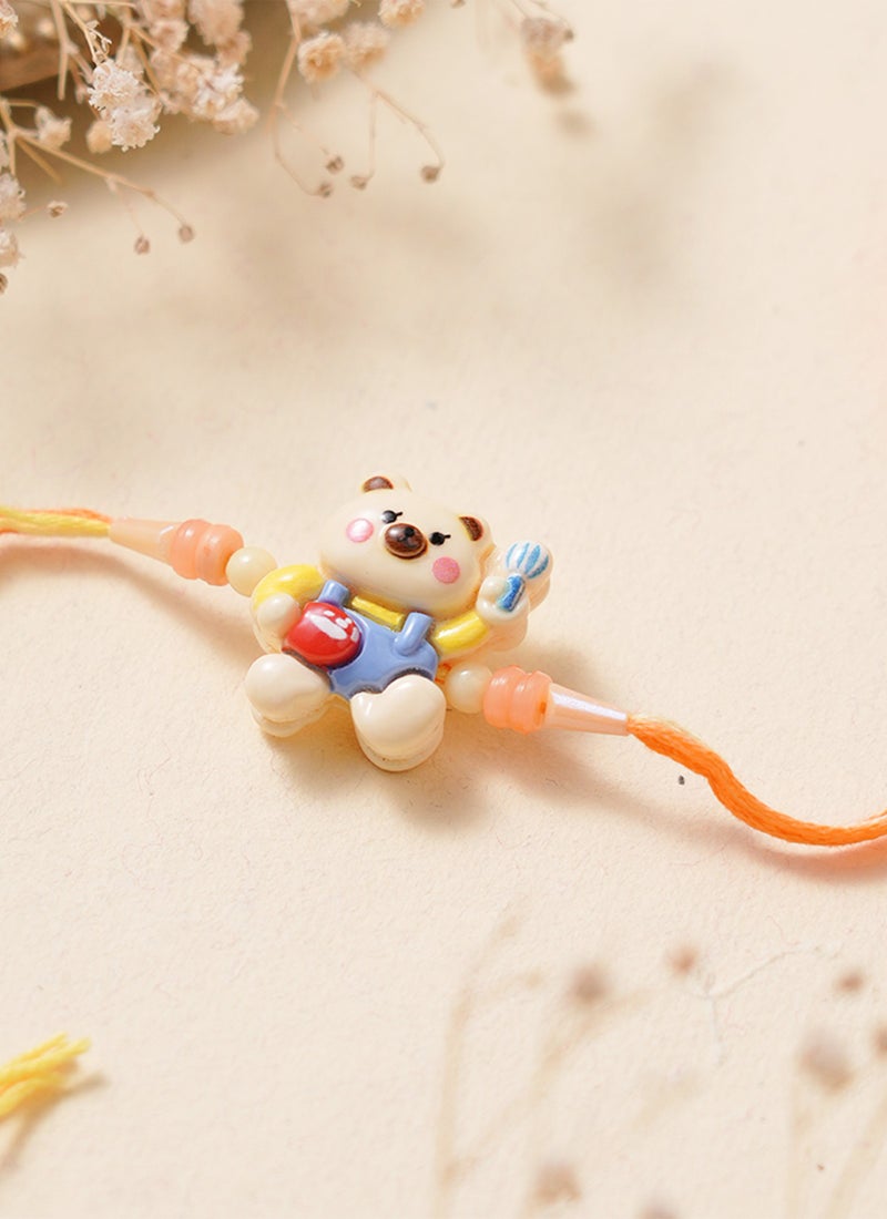 Madhoor Teddy Bear Kids Rakhi Cream Designer Raksha Bandhan Thread ,Premium Handmade ,1 Piece-37 CM - Image 1