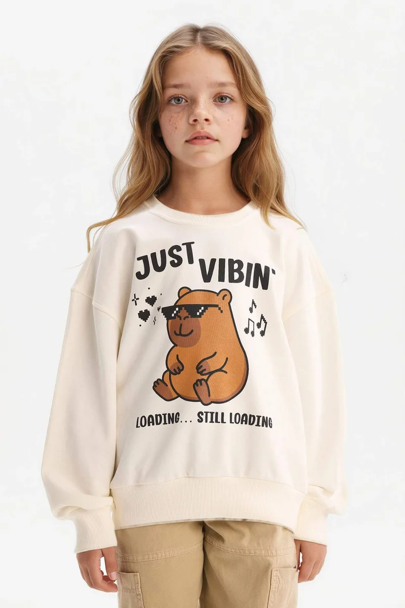 DeFacto Relax Fit Animal Crew Neck Sweatshirt