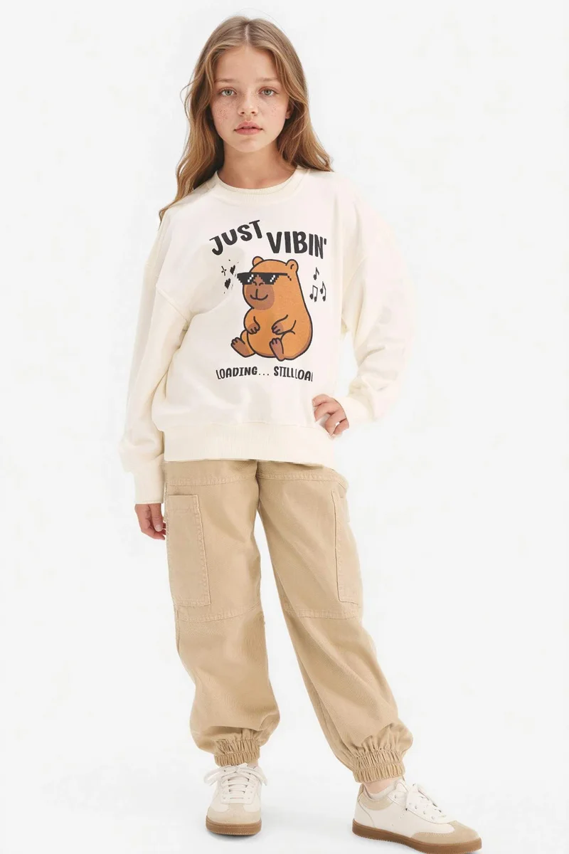 DeFacto Relax Fit Animal Crew Neck Sweatshirt