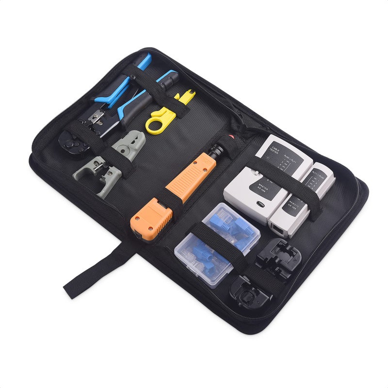 Cable Matters 7-in-1 Network Tool Kit with RJ45 Ethernet Crimping Tool, Punch Down Device, Punch Down Stand, Cable Tester, RJ45 Connectors & Boots, and Wire Strippers - Carrying Case Included - Image 1
