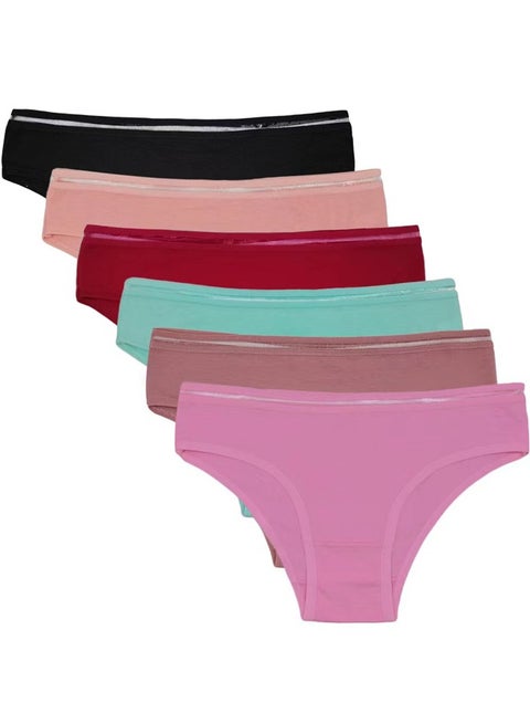 Zeemey 6 قطع من القطن بيكيني سراويل داخلية مسامية منخفضة الخصر للسيدات عصرية وساحرة بجزء سفلي سميك