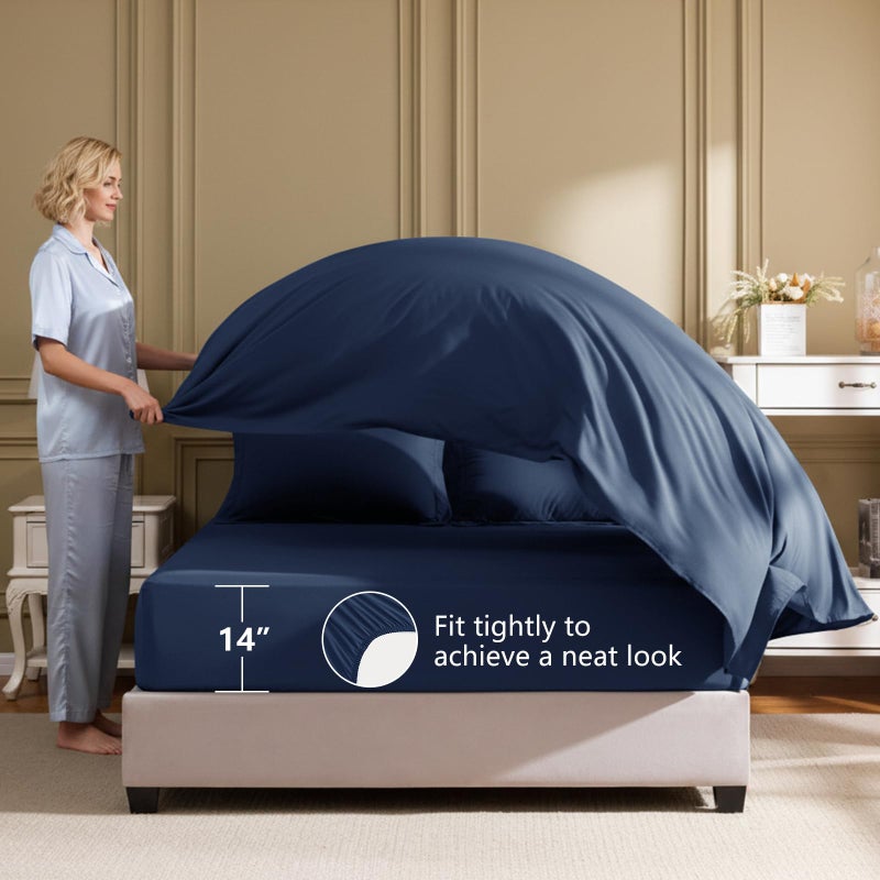 HIMEET Queen Comforter Set - 7 Pieces Bed in a Bag Queen Size, Luxury Comforter Set with Sheets for All Season, Bed Set with Comforter, Flat Sheet, Fitted Sheet, Pillowcases & Shams, Navy Blue - Image 5