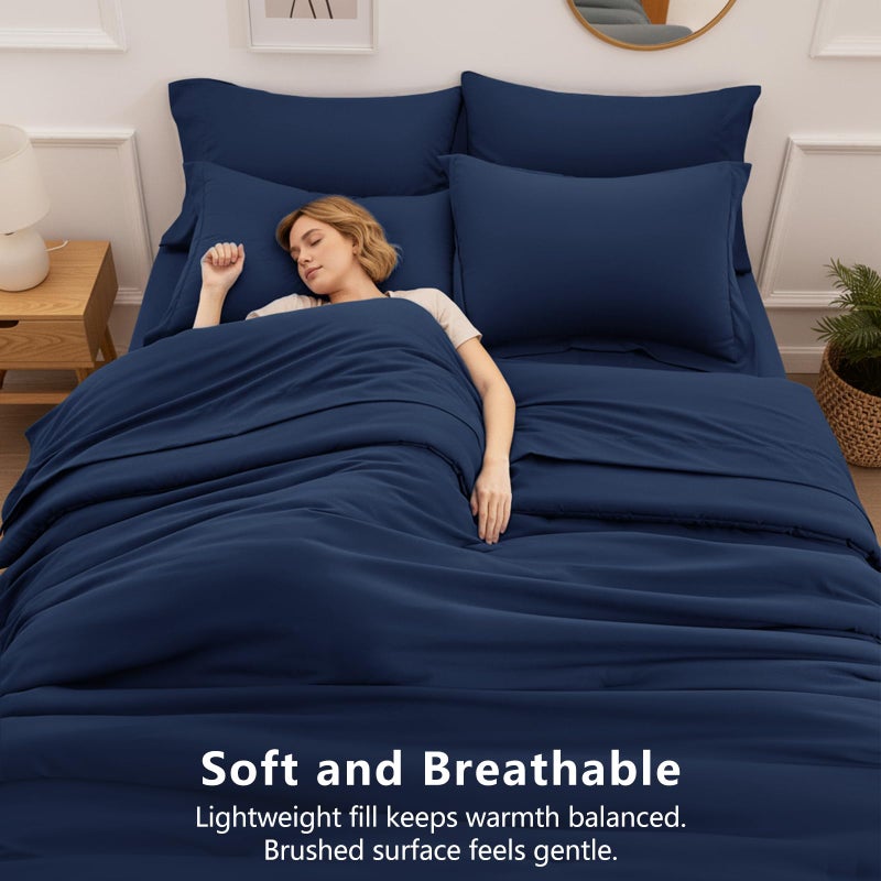 HIMEET Queen Comforter Set - 7 Pieces Bed in a Bag Queen Size, Luxury Comforter Set with Sheets for All Season, Bed Set with Comforter, Flat Sheet, Fitted Sheet, Pillowcases & Shams, Navy Blue - Image 4